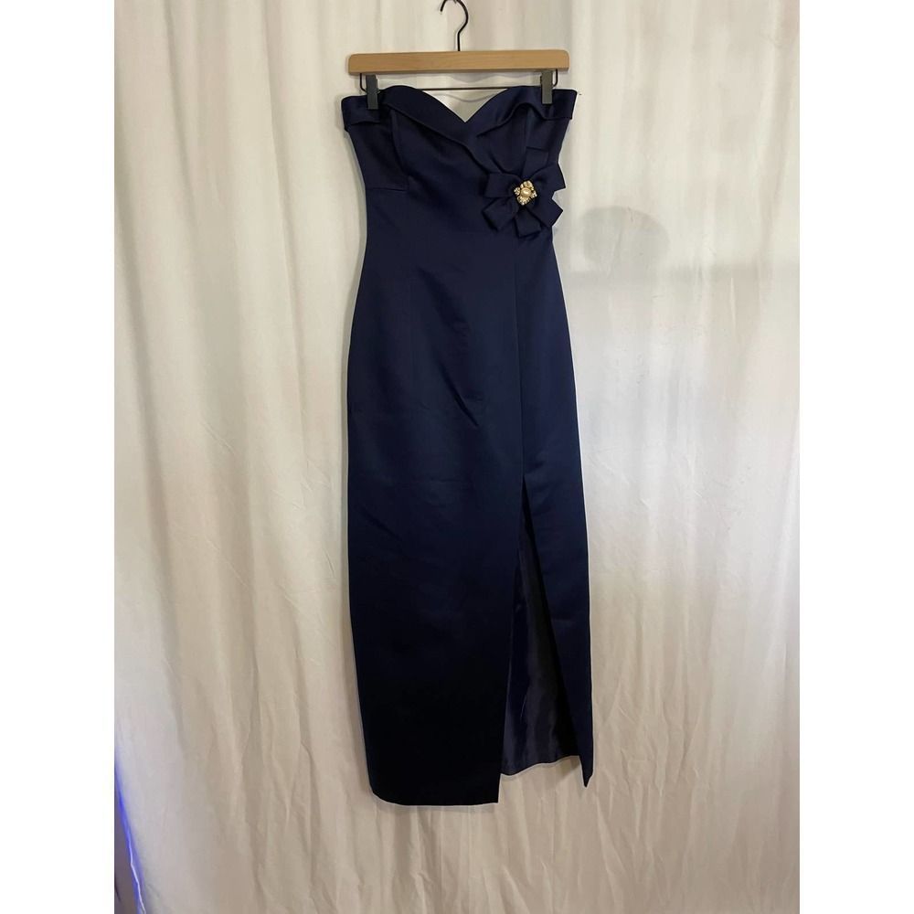 Victor Costa Navy Blue Sweetheart Neckline Strapless Evening Gown Dress